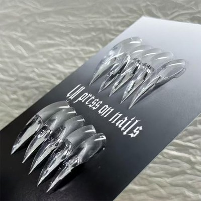 10 PCS Handmade Press on Nails Long Transparent Handmade Fake Nail claw styl 46