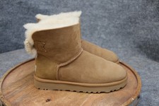 Ugg Mini Bailey Knit Bow Boots Womens Size 6 US Chestnut Brown Suede 1091931