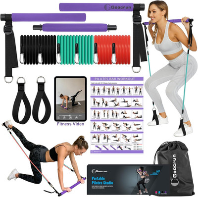 Portable Pilates Bar Kit with Resistance Bands for Men and Women - 3 Set Exercis