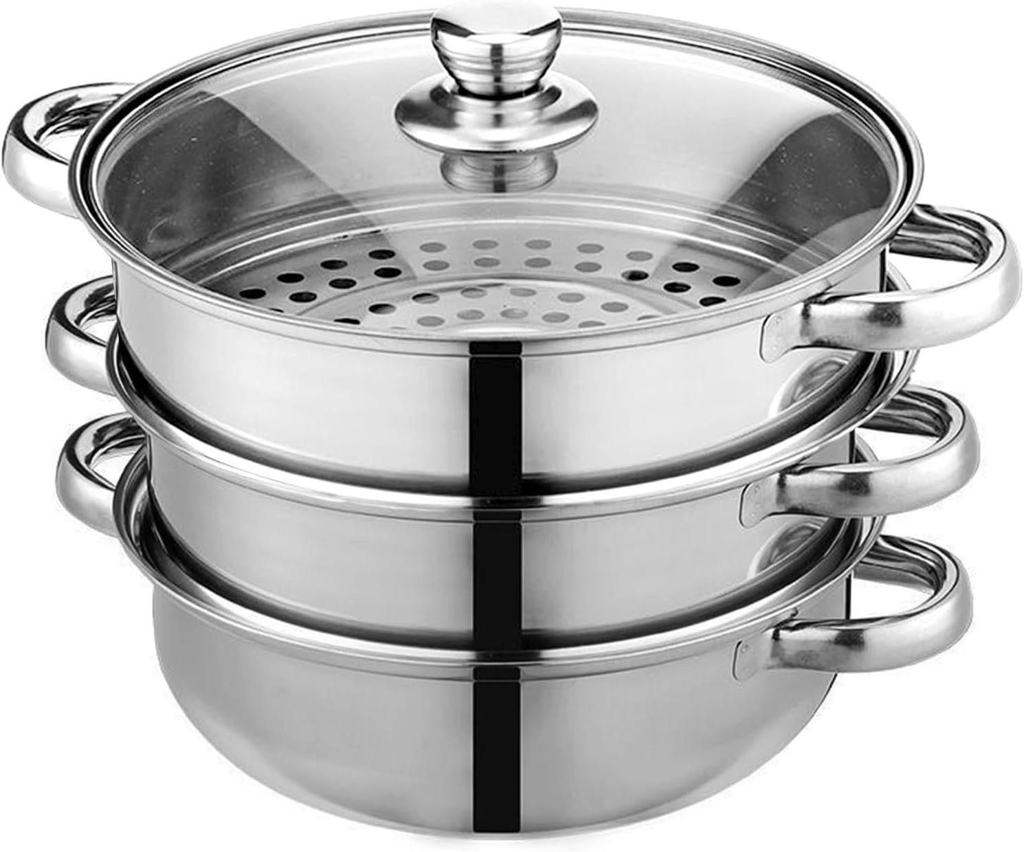 Steamer Pot for Cooking 11 inch Stainless Steel, 3-tier Multipurpose 18/8 Stainl-image