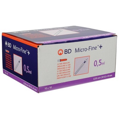 BD MICRO-FINE+ Insulinspr.0,5 ml U100 8 mm 100 St, PZN 07468077