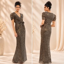 Mac Duggal Long Formal Metallic Maxi Dress Metallic Fabric 26661 Size 6 Bow New