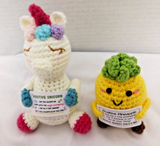 Positive crocheted 6" unicorn and 4" pineapple affirmations