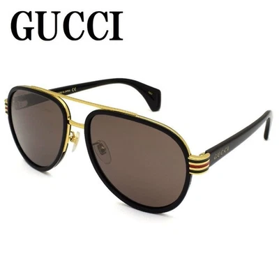 Lunettes de soleil aviateur homme Gucci GG0447S 003 noir or 58 mm verres marr... - Photo 1/4