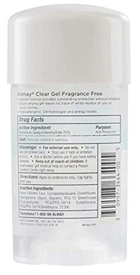 12 Almay Sensitive Skin FRAGRANCE FREE CLEAR GEL Antiperspirant Deodorant 2.25oz - Image 3 of 4