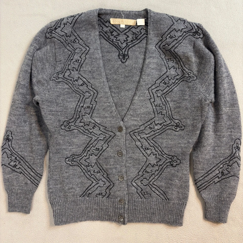 Cárdigan de lana Perry Ellis Portfolio para mujer suéter bordado en zig zag mediano Foto 3 de 4