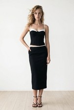 Edikted Corset Bustier Top XS Black White Straps Sweetheart Neck NWT