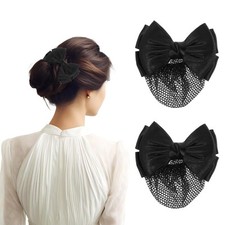 2 Pcs Hair Nets for Buns Black Bowknot Decor Snood Net Bowknot Mesh Crochet H...