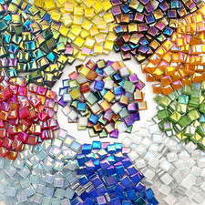 1100Pcs Iridescent Mix Crystal Glass Mosaic Tiles   0.4 Inch Square Bulk Mosaic
