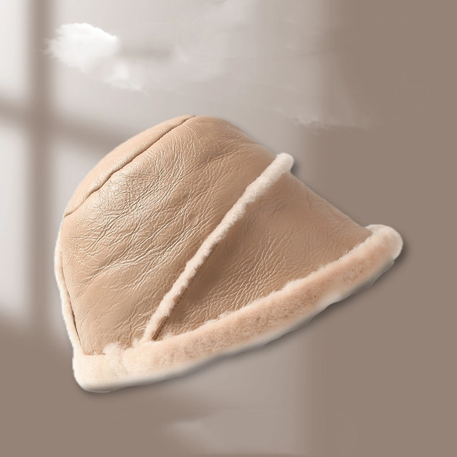 Hand-Stitch Womens Genuine Shearling Wool Leather Bucket Hat Lady Winter Fur Cap
