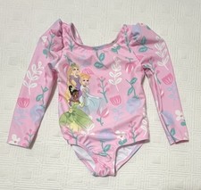 Disney PRINCESS Little Girls PINK Swimsuit 2T Long Sleeve Sun Protection EUC