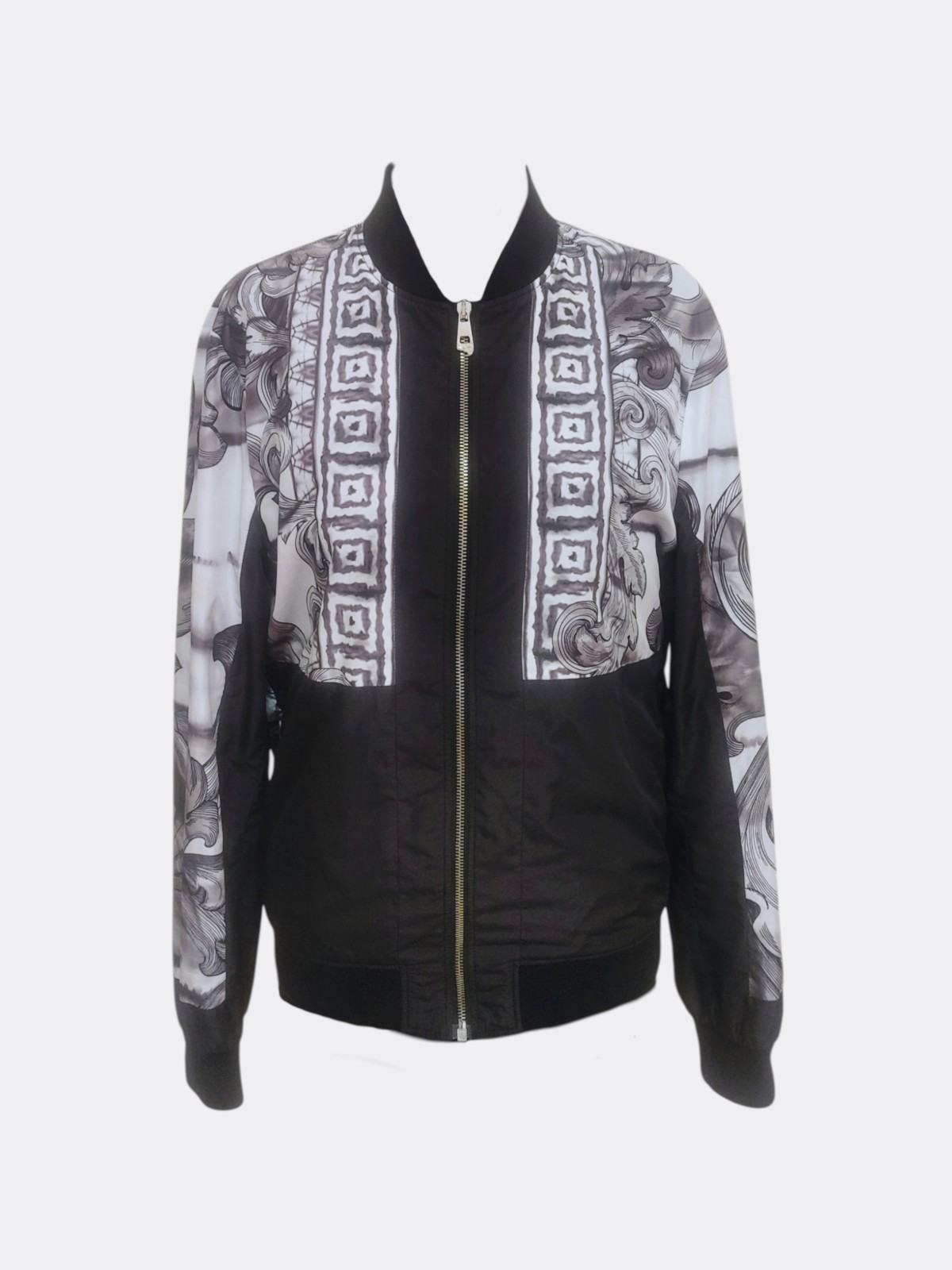 Versace Collection Bomber Jacket Black White Baroque Print 48 IT S/M V500423S