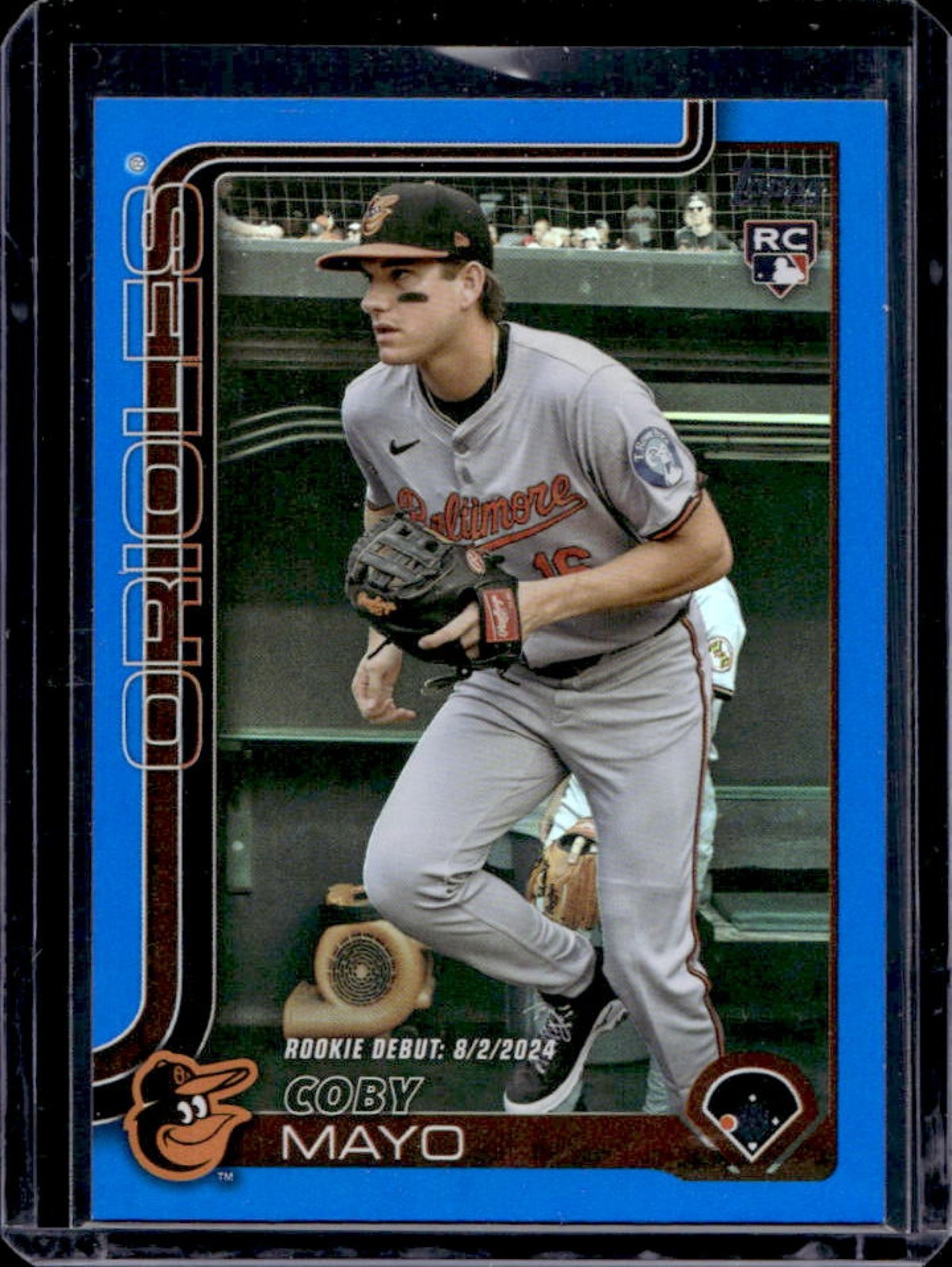2025 Topps Update Coby Mayo RC Blue Rainbow Foil Rookie Debut #/150 Orioles