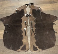 Vintage Western Leather Suede Chaps Wide Silver Conchos Brown Cowboy Rodeo 42”
