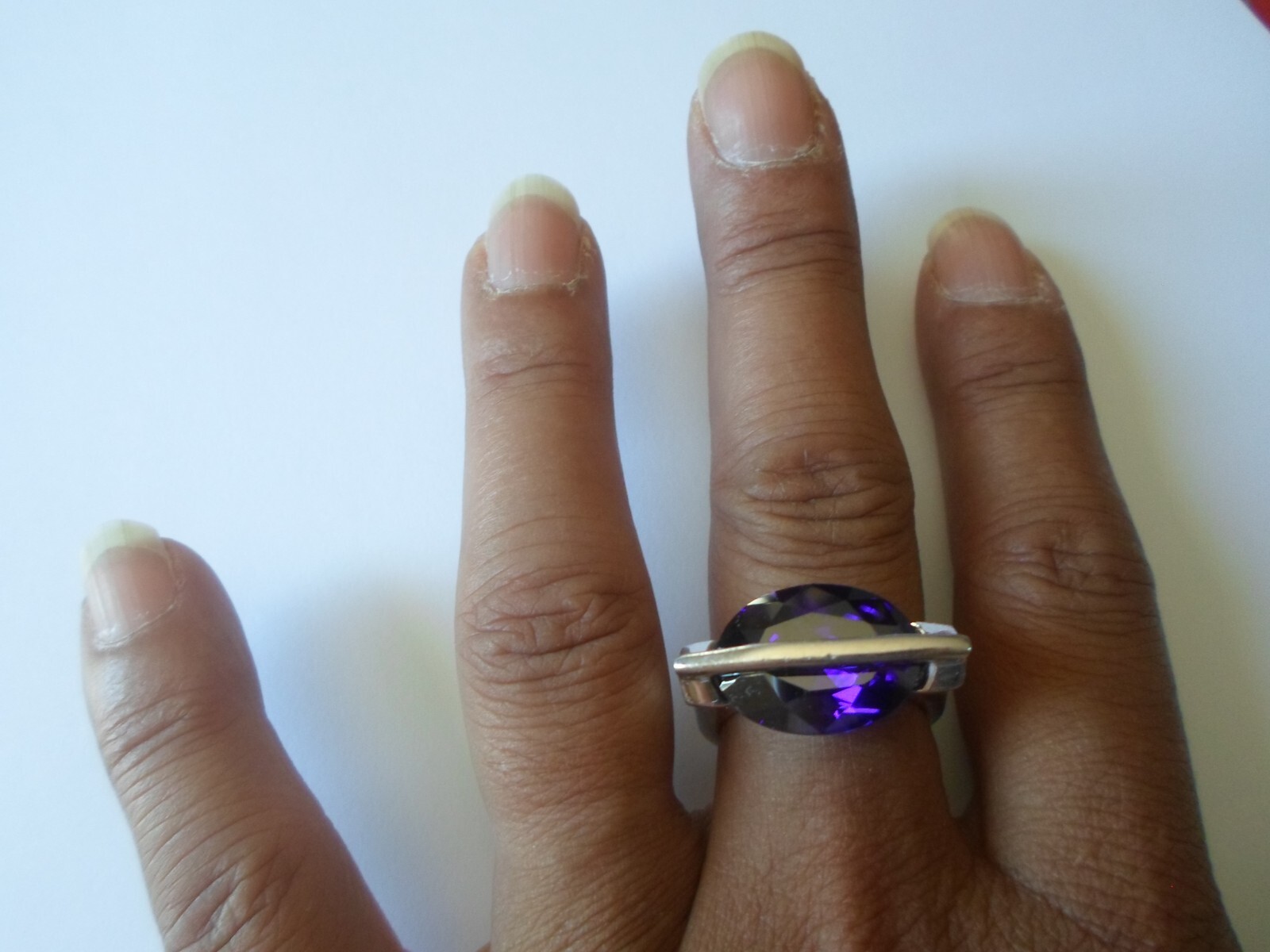 solid silver ring, purple faceted cabochon, size … - image 3