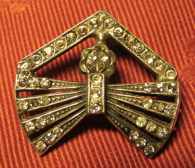 Épingle De Cravate Ancienne Art Déco Fleur En Argent Avec Strass