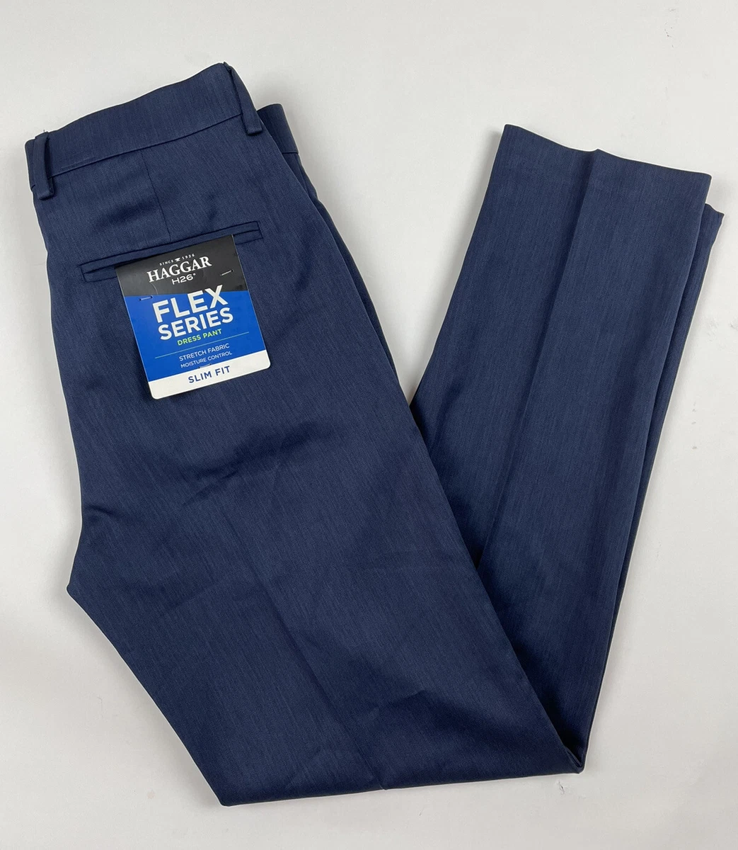 Haggar H26 Men's Flex Series Slim Fit Dress Pants Navy Blue Heather