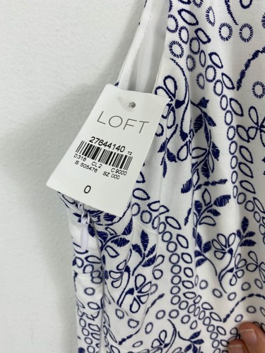 NEU Ann Taylor Loft Blumen Cutout Rücken Kleid Größe 0 ärmellos blau weiß - Bild 7 von 9