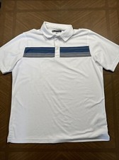 Pebble Beach Polo Shirt Men's XL White Gray Striped Golf Dry-Luxe Short Sleeve