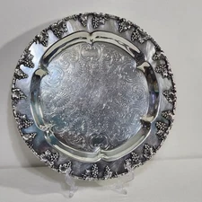 1930s Lehman Brothers NY Serving Tray Silver on Copper 14" Sheffield Repro Grape