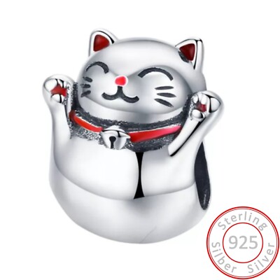 Charms Anhänger Glückskatze Katze Glück Charm Damen Armband 925 Sterling Silber