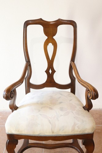 Antique Armchair Style Baroque Venetian Beginning Xx Century 900 Wood Nut Padded - Picture 6 of 22