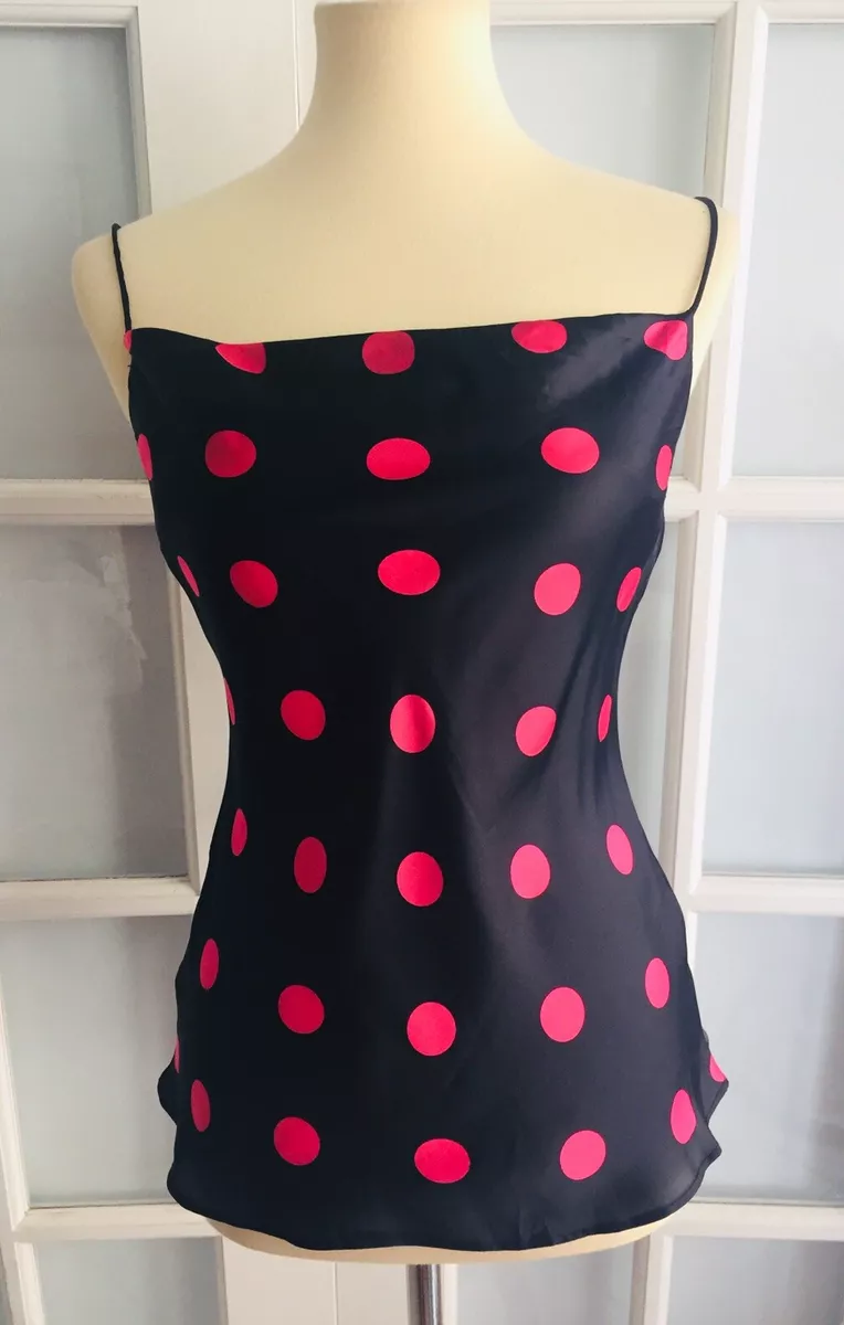 ZARA Woman Black Pink SATIN FINISH POLKA DOT TOP Straps Size XS