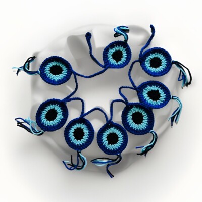 Crochet Garland bunting Greek toran EVIL EYE yarn wall decor handmade blue black