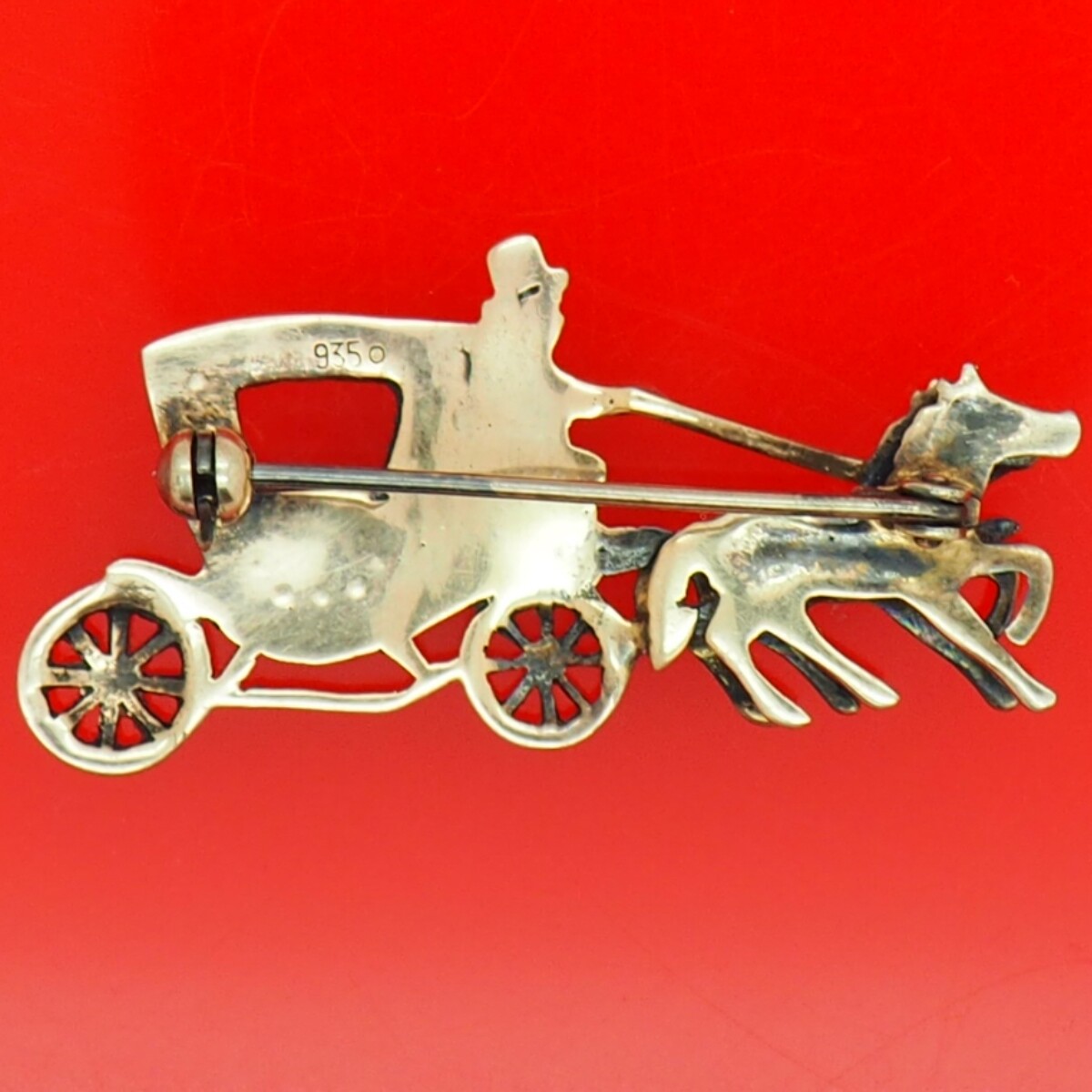 Vintage Sterling Silver 935 Gold Plated Crystal Horse Drawn Carriage