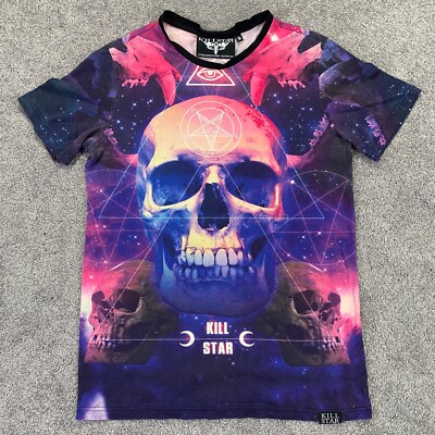 Killstar Galaxy Skull All-Over Print T-Shirt Size Small Gothic Occult Goth Grung
