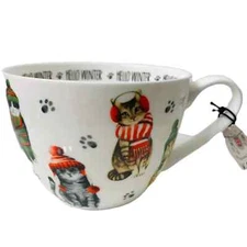 Portobello By Design Bona China Christmas Hello Winter Cat Coffee Mug / Soup Cup