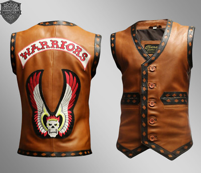 The Warriors Movie Leather Vest Mens Biker Jacket Genuine Leather Cosplay Outfit