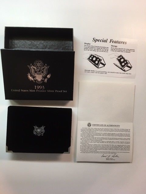 1993-S US Mint Premier Silver Proof Set with Case, COA & Original