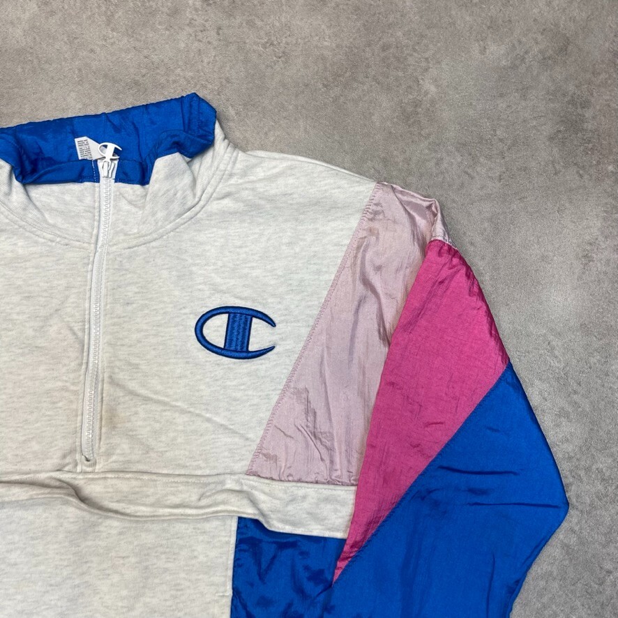 Champion Anorak Jacket Womens Y2K Half-Zip Vintage Windbreaker, White, Medium image 2