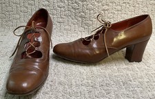 Vintage Yves Saint Laurent Brown Leather Lace Up Shoes Pumps 6.5 7 YSL Oxfords