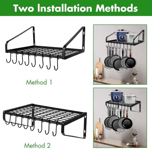 Rack Wall Mounted Hanging Pots & Pans Organizer Holder With 8 Hooks Kitchen - Bild 3 von 7