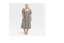 Women's Short Sleeve Midi Dress - A New Day Black/white Floral Size 4