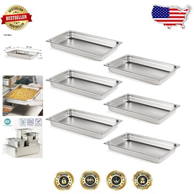 Durable 6 Pack Full Size Stainless Steel Chafing Pans, 2.5'' Deep for Catering