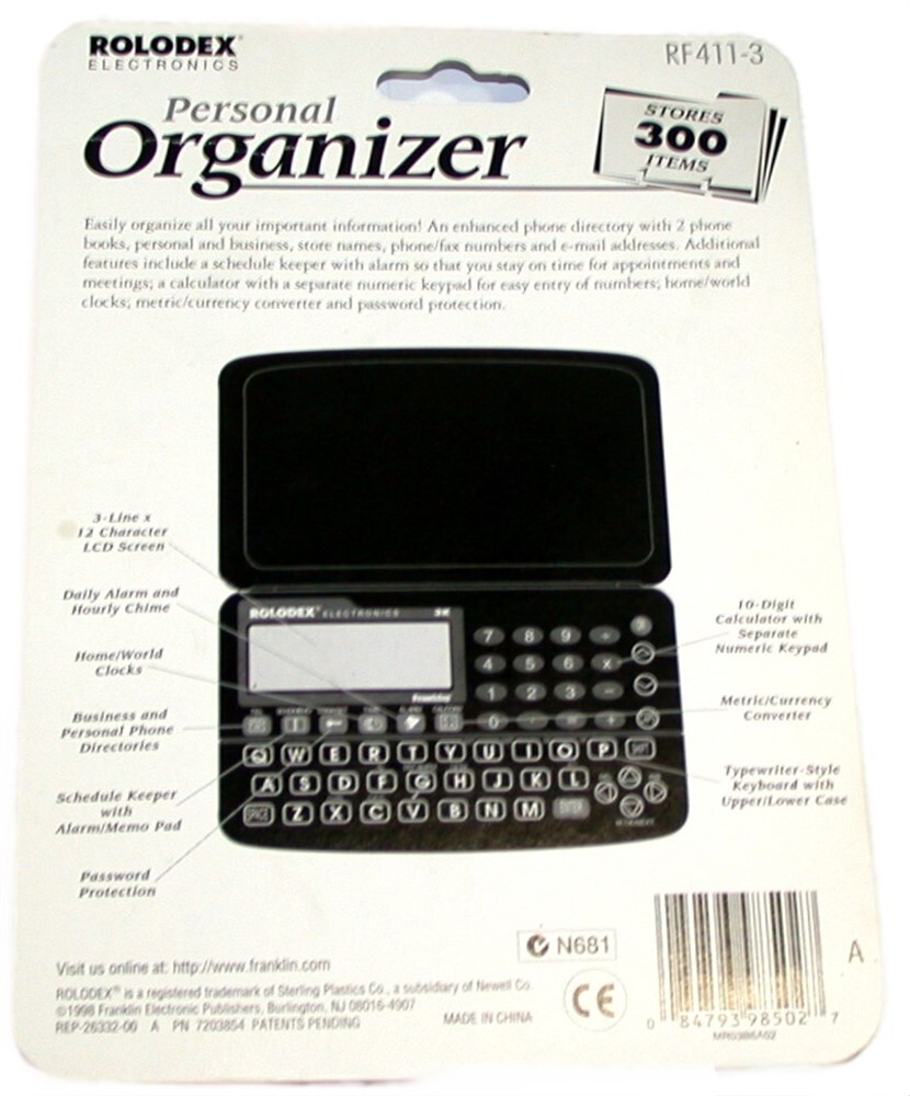 Rolodex Electronic Personal Organizer RF4113 New FREE SHIPPING 100