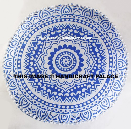 Ombre Mandala Pom Lace Ottoman Pouf Bohemian Indian Decor Footstools 24" Boho - Foto 3 di 4