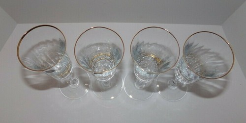 Juego de 4 copas ópticas de vino acanaladas champán adorno dorado turco - Imagen 5 de 8