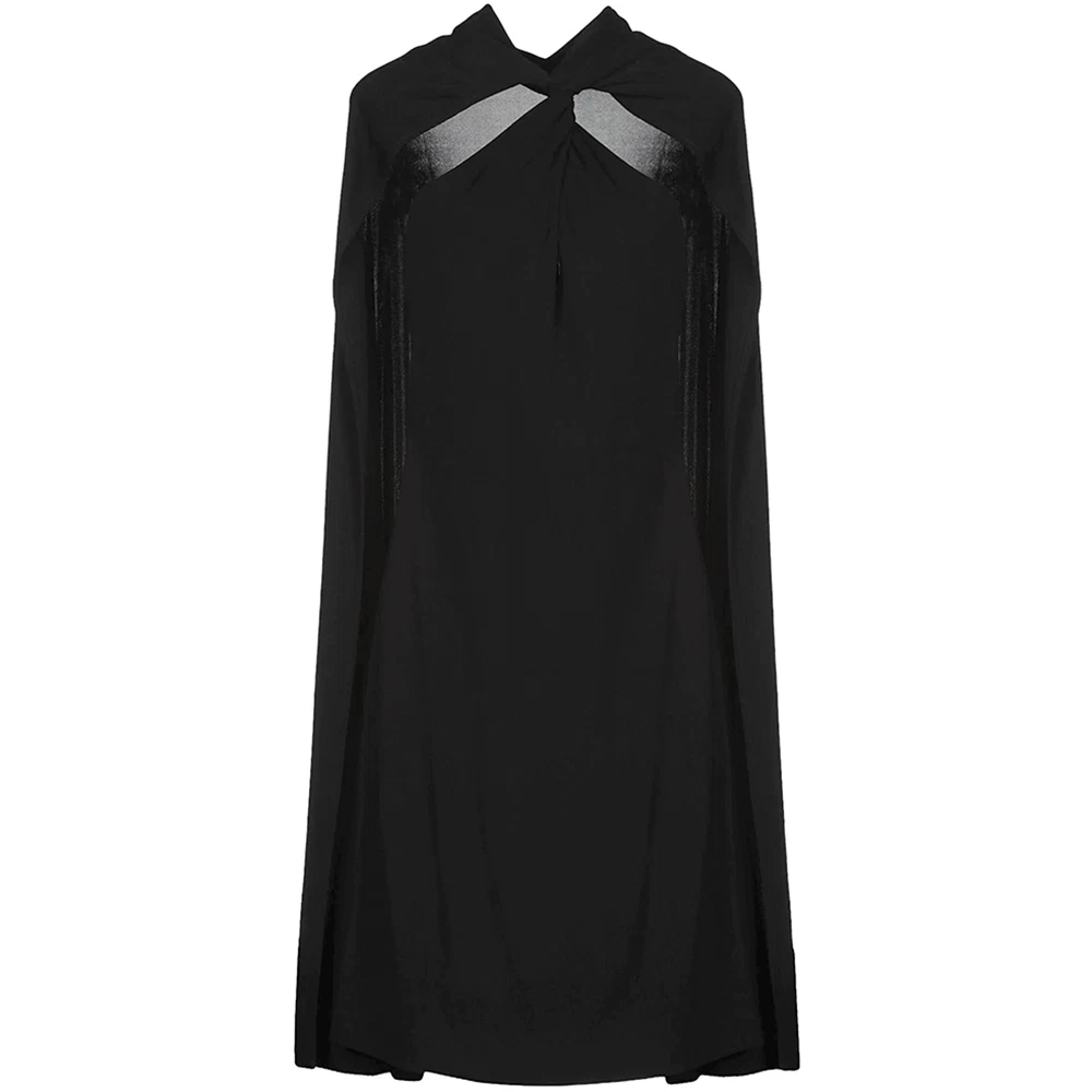 Abito elegante DSQUARED2 nero con mantello scollo a cravatta taglia 42 prezzo di listino £867 00