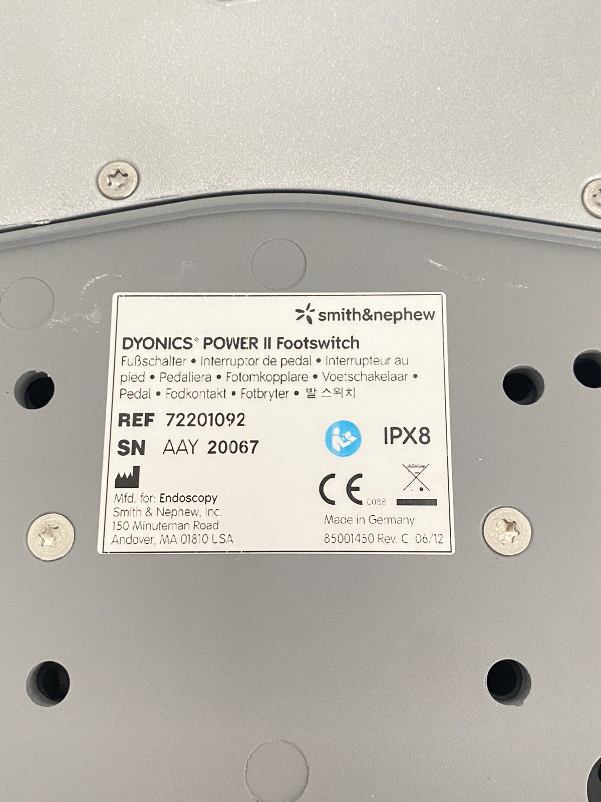 Smith & Nephew Dyonics Power II Footswitch, REF: 72201092