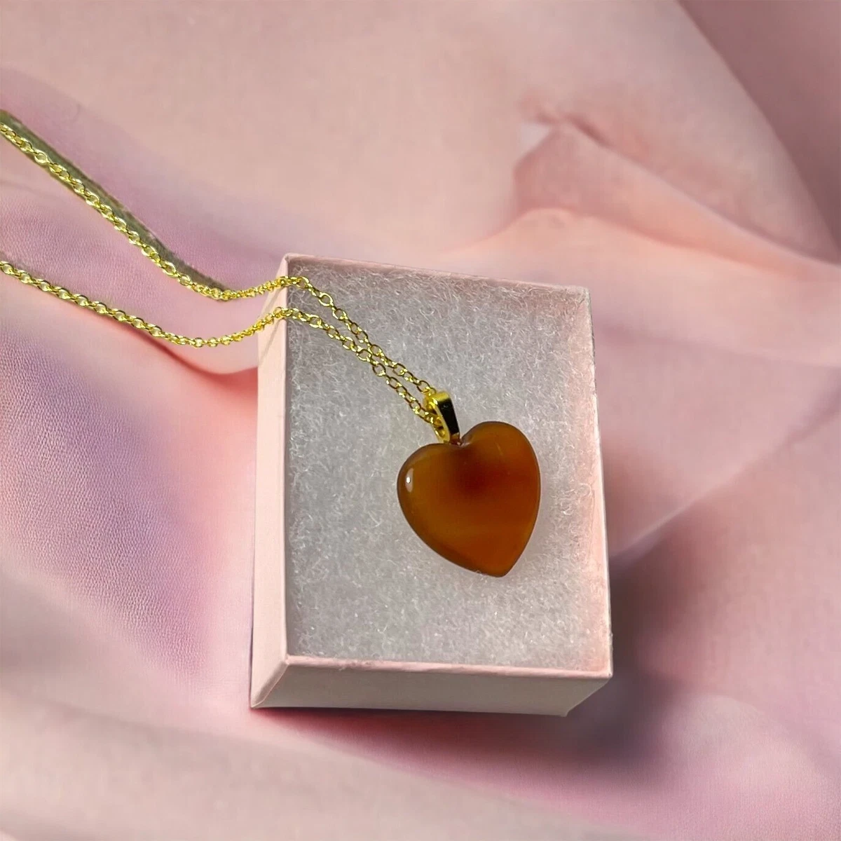 Carnelian Heart, Gold Carnelian Heart Necklace, Gold Crystal Jewelry, 18\