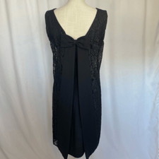 Vintage 60s 50s Black Dress Lace Overlay Sleeveless Bow Union Made Cocktail SZ S