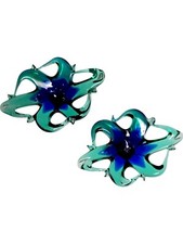 Blue  Green Murano Hand Blown Stretched Glass Bowl Set of 2 Trinket /Candy