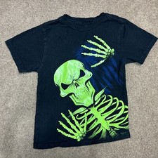 Black Neon Green Skeleton Skull T-Shirt Children's 5T Halloween Spooky