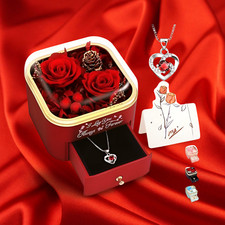Christmas Gifts for Women Preserved Real Roses with Necklace Eternal Flower Gift