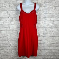 Express Dress 10 Red Mini Sheath Cut Out Mesh Panel Sleeveless V Neck Evening