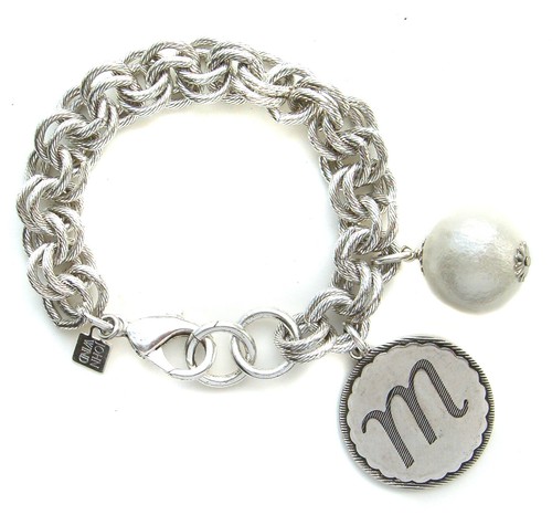 John Wind Sorority Gal Bracelet Silver Cotton Ball Monogram Initial Maximal Art - Picture 15 of 23